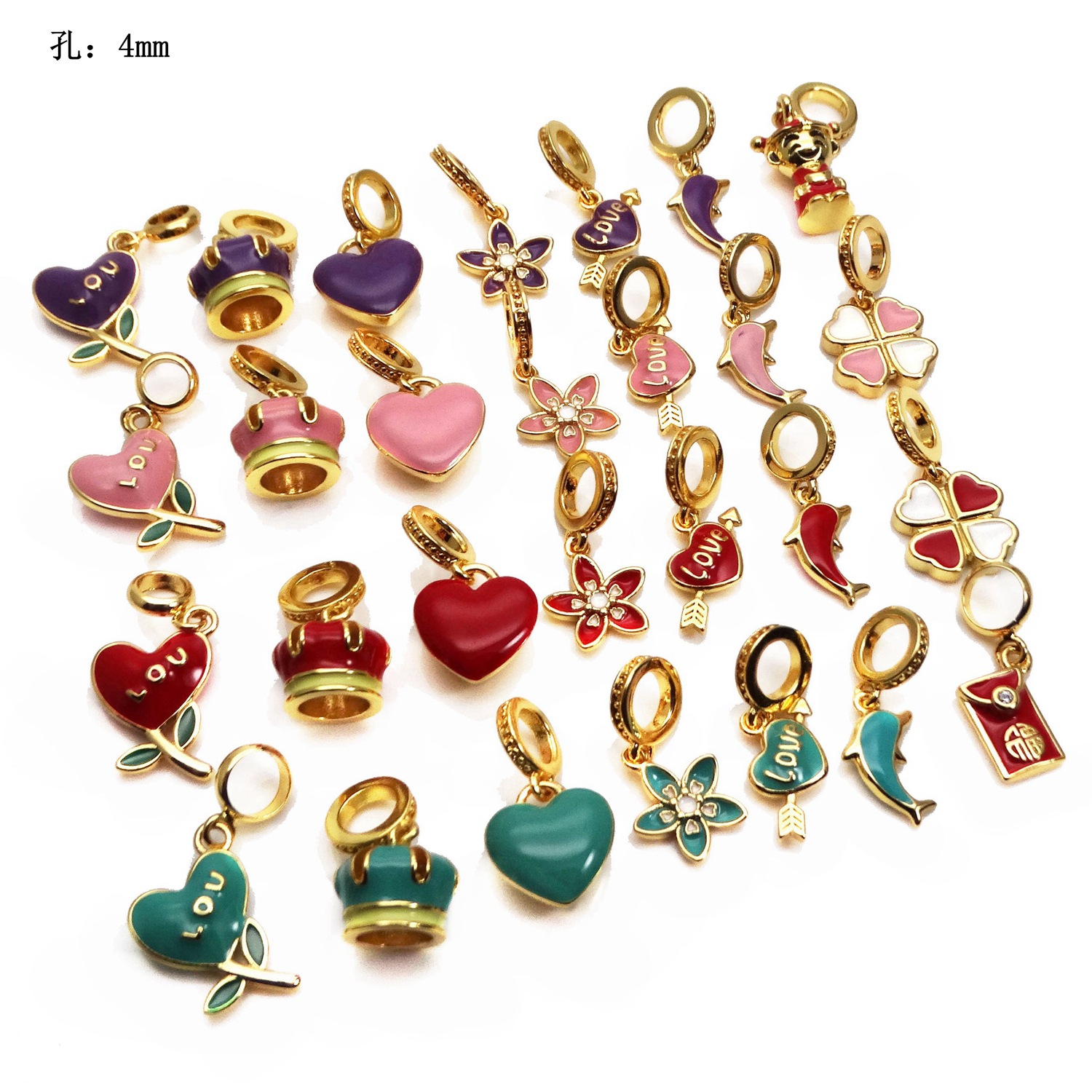 Cute Heart Shape Copper Enamel Charms Jewelry Accessories display picture 2