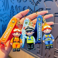 卡通交通警察钥匙扣公仔消防员小熊包包汽车挂饰娃娃机小礼品批发