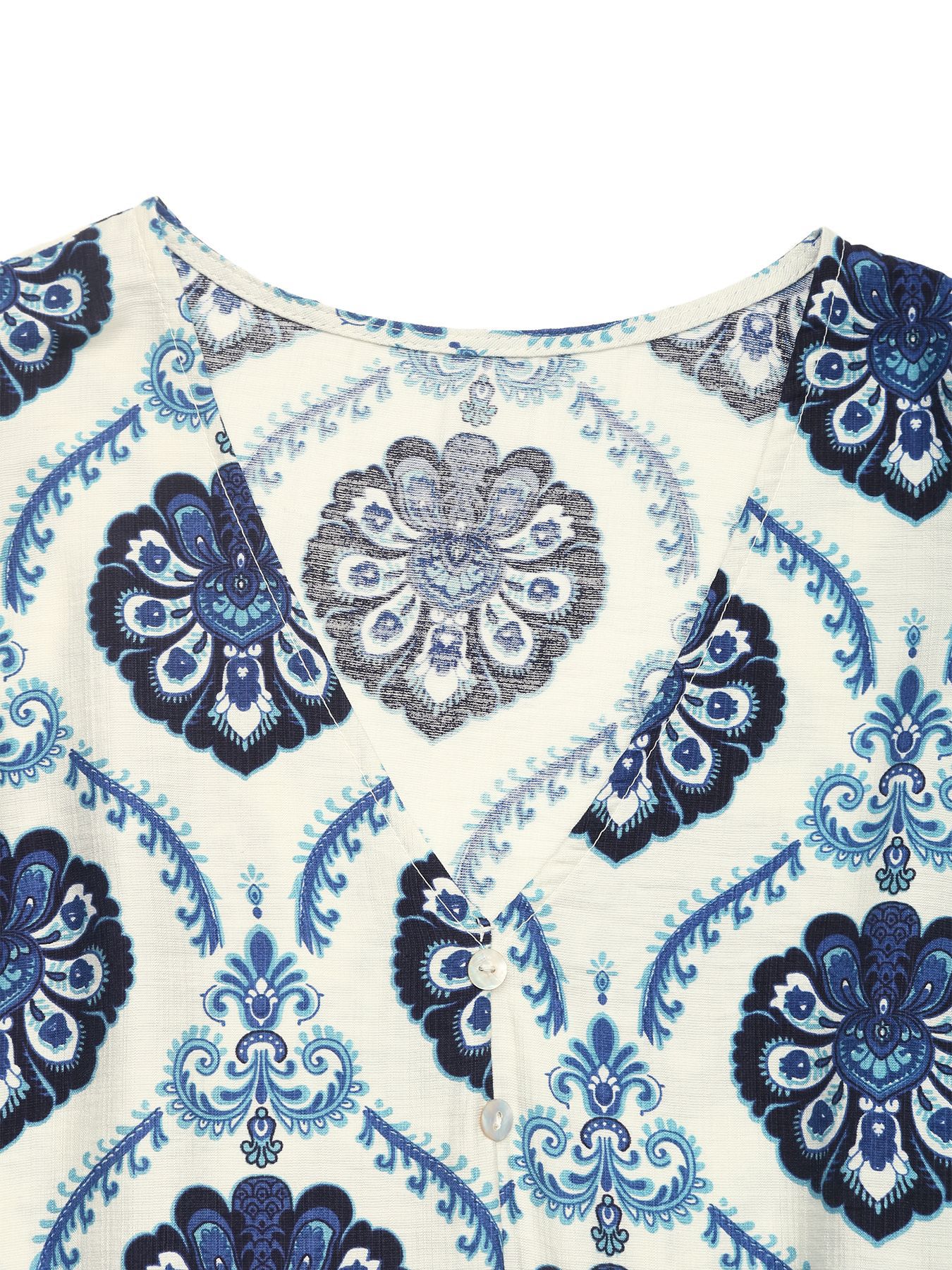 Robe longue imprimée ample à col V profond style vacances K New Vacation Style_voghion.com