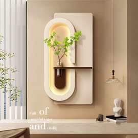 奶油风入户玄关装饰画正对门立体砂岩走廊过道挂画水培绿植灯光画