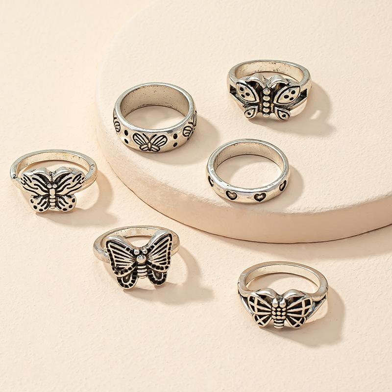 Retro Fashion Butterfly Alloy 6 Sets Combination Ring Female display picture 2