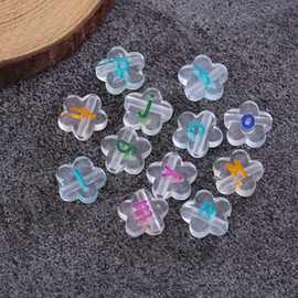 新款亚克力梅花透明彩色英文字母珠子 DIY饰品配件间隔珠100个/包