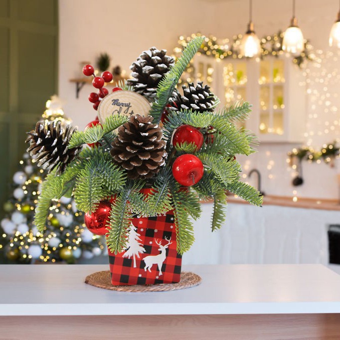 Árbol de escritorio transfronterizo Pe creativo fruta roja mini decoración de escritorio de Navidad árbol de pino