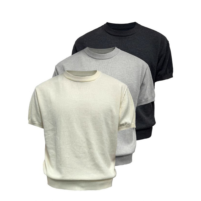 Wholesale Solid Color Knit Men's Short-Sleeve T-Shirt Summer Breathable Loose Top Old Money Style Cool Knitwear