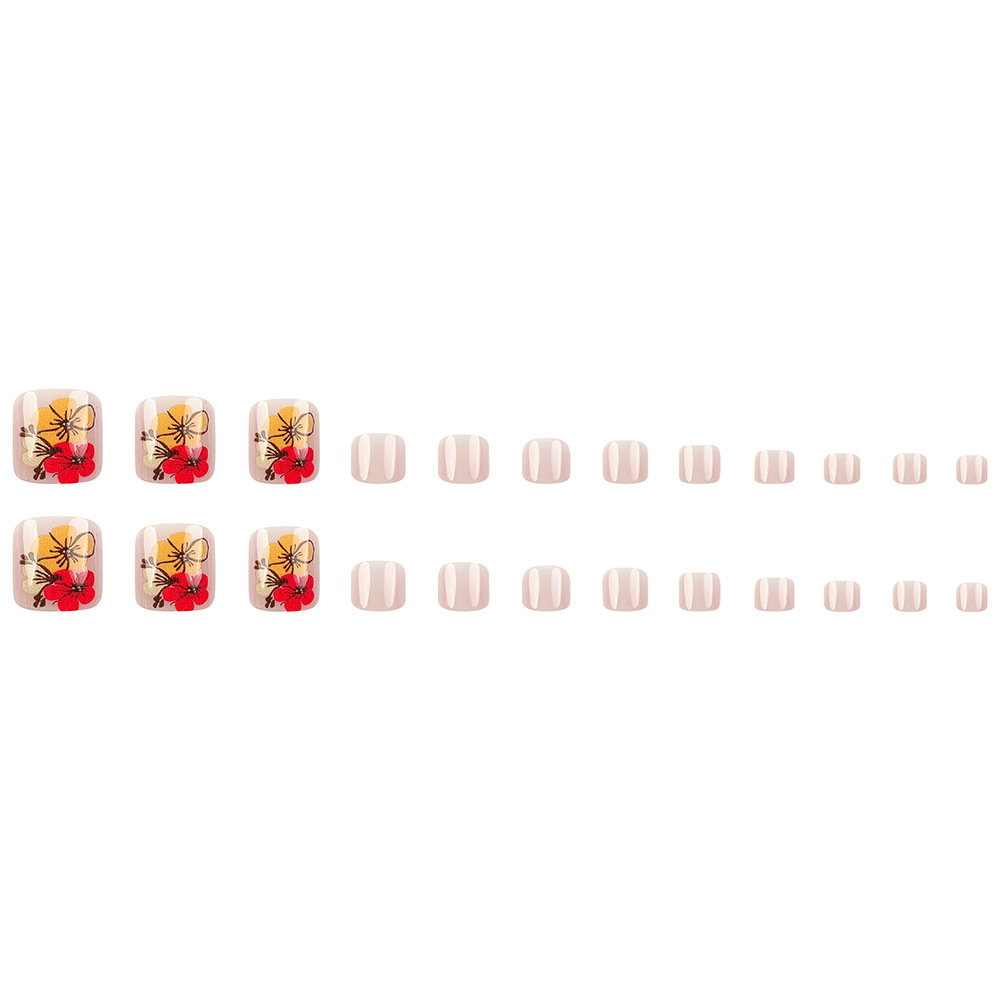 Uñas de uñas de flores amarillas simples, uñas de pies de chicas calientes, parches de uñas, venta caliente transfronteriza, uñas portátiles extraíbles