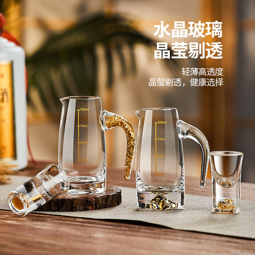 Wholesale liquor cup decanter set, gold foil blue landscape crystal liquor dispenser, luxury home-use liquorware for white liquor