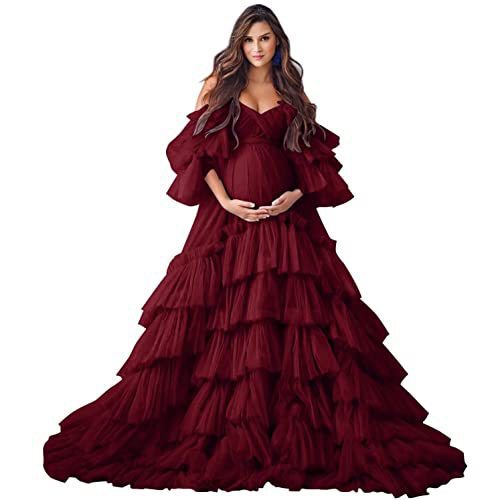 Feifei Sleeve 2026 Cross-Border Foreign Trade Hot-Selling New Maternity Mesh Dress Photo Shoot Gown Deep V-Neck See-Through Available in Multiple Colors