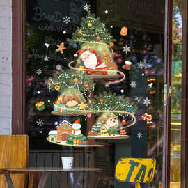 多彩圣诞节玻璃装饰墙贴圣诞树雪人圣诞老人礼物静电橱窗玻璃贴花