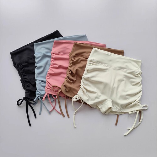 Summer Three-Quarter Yoga Shorts Nipple-Free Drawstring Tight Running Hot Pants for Women High-Waisted Ass-Lifting Fitness Bodysuit