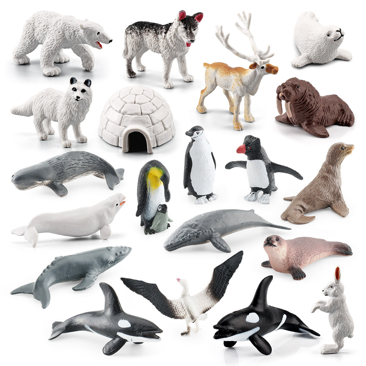 Simulación transfronteriza mini polar animal pingüino Reno ballena tiburón iglú modelo animal escritorio adornos estáticos