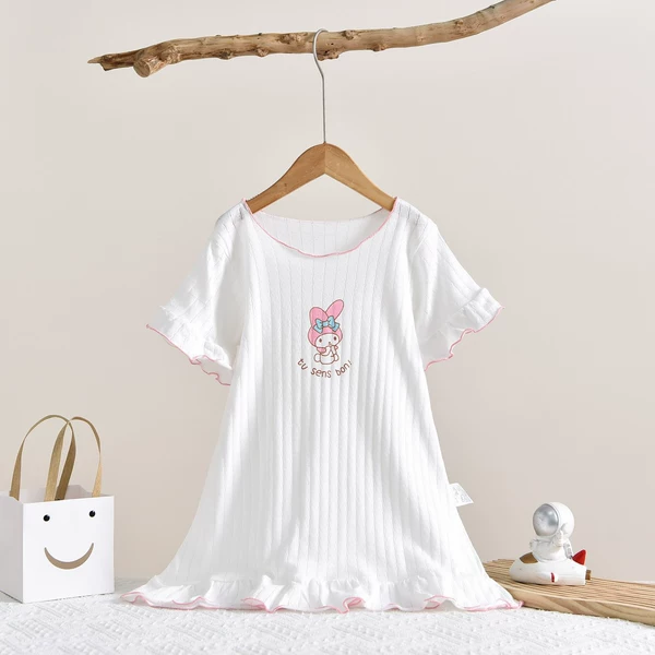 SQ048 ruffled short -sleeved nightdress folding ears and rabbit bureau printing