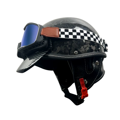 Motorcycle Half Helmet Unisex Motorcycle – Motosiklet kaskı (dəbilqə) - black-carbon-fiber-helmet-forged-pattern-color-goggles-m