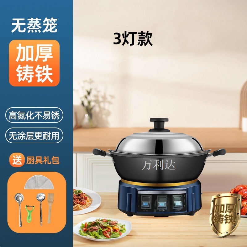 Wanlida 純正鋳鉄コーティングされていない多機能電気鍋オールインワン電気中華鍋増粘電気鍋ユニバーサルポット|undefined