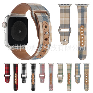 Suitable for apple leather canvas Plaid strap apple watch8/7/SE/6543 cloth sports strap