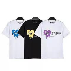 Palm Angels Spray Paint Letter Cotton Short Sleeve High Quality Palm Angel Graffiti Logo Unisex Couple T-Shirt