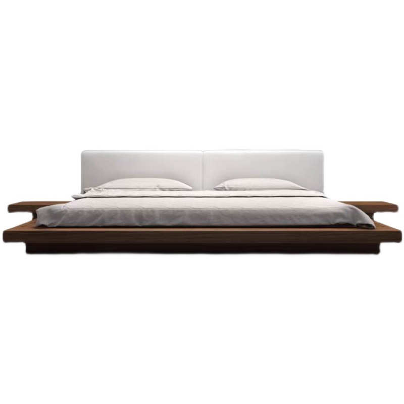 Nórdico de madera maciza de roble suave bolsa de dormitorio cama de boda de lujo negro nogal japonés tatami piso dormitorio principal cama corta