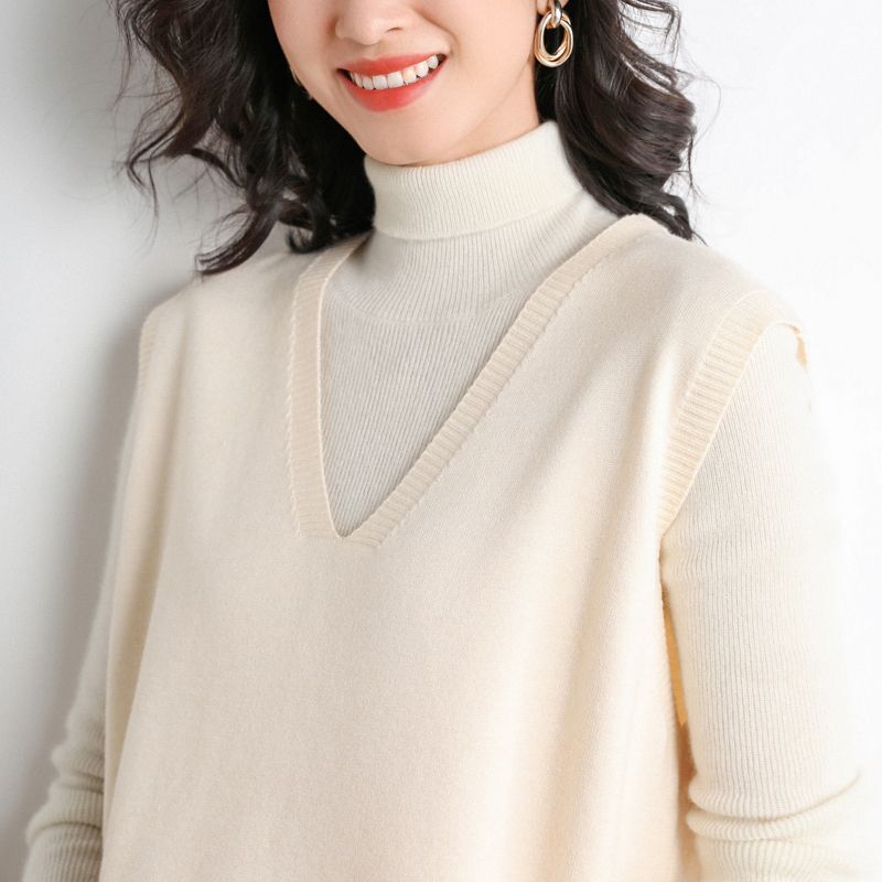Autumn and winter women's new knitted vest vest solid color sleeveless top V-neck sweater