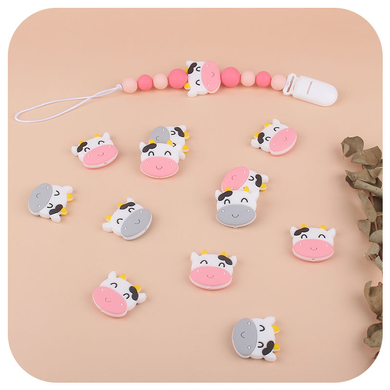 Creativo DIY bebé suministros de dibujos animados animal vaca silicona joyería bebé pezón anti-gota cadena molar mordedor accesorios