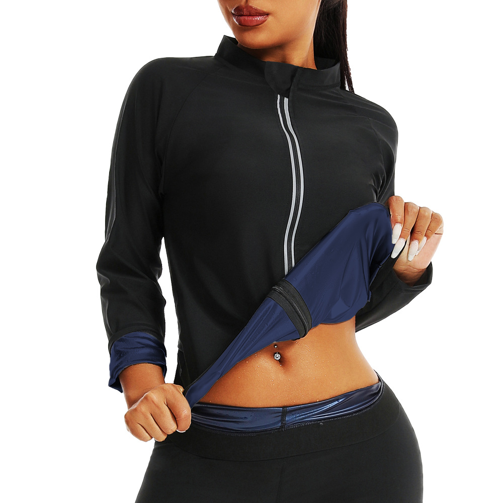 クロスボーダー汗服ランニング発汗トレーニング服シェイプアップ美体ヨガ服女性用スポーツスタンドカラーコート爆汗服