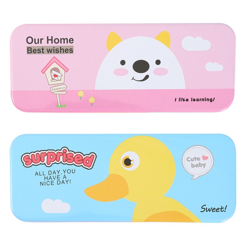 Estuche de lápices de doble capa de gran capacidad con diseño de dibujos animados para estudiantes de primaria y niños, grueso y duradero.