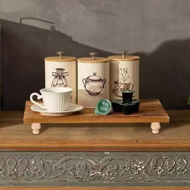 Farmhouse Bathroom Decor Wooden Risers Tray Counter Kitchen Solid Wood Soap Dish Holder Candle Aromatherapy Pedestal Rack