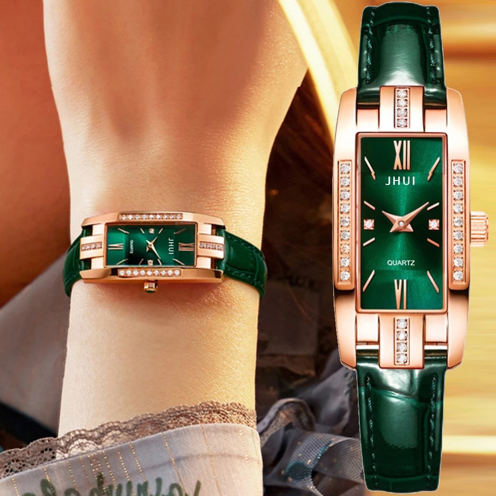 New Elegant Temperament Square Ladies Quartz Watch Korean Personality Small Green Watch Belt Ladies Watch