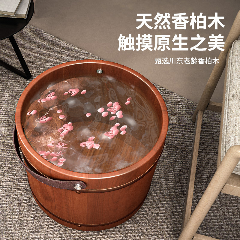 足湯桶、木製桶、中国風足湯桶、断熱足湯桶、家庭用無垢材足湯桶、ハンドル付き足湯桶|undefined
