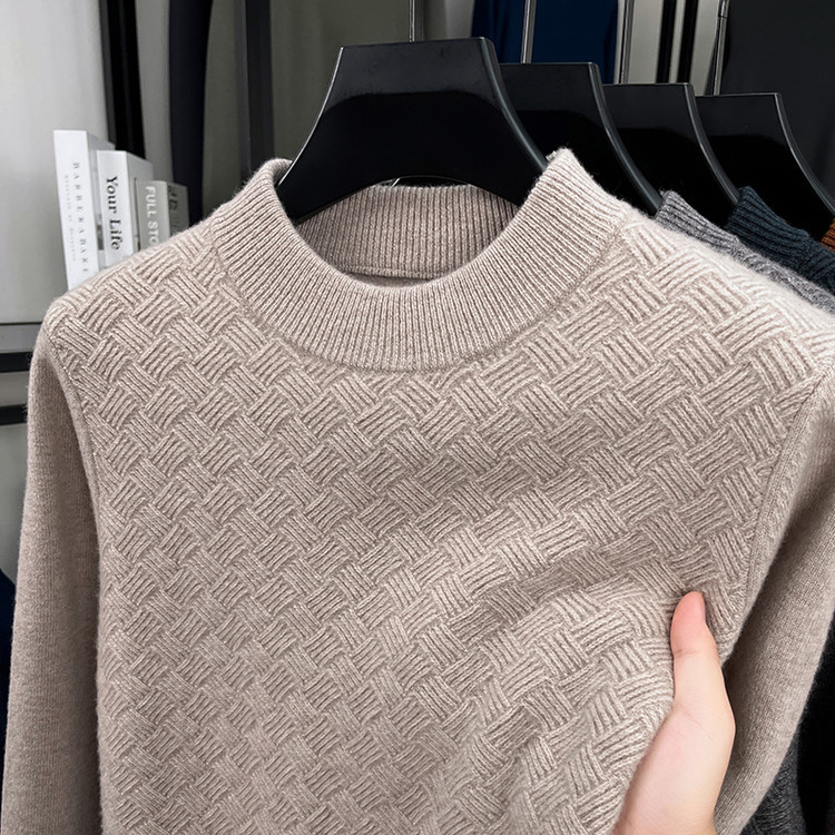 Jacquard de diamante suéter otoño y invierno camiseta de punto nuevo hombre casual de manga larga con camiseta de lana