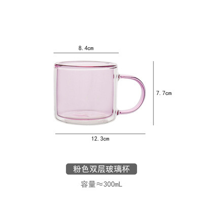 Taza de té de café para el hogar de doble capa de vidrio de color con mango Taza de leche de vidrio creativo