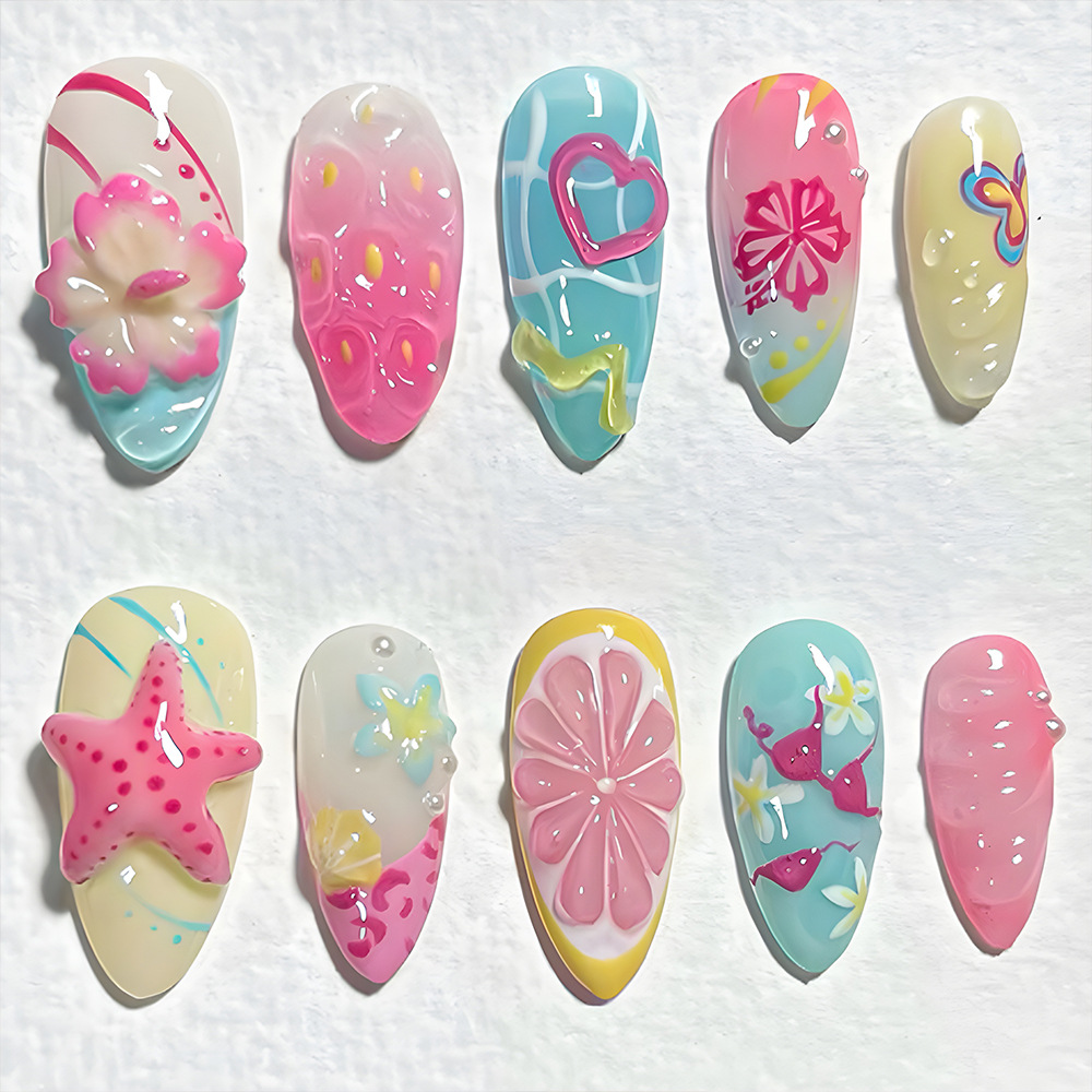 Pegatinas de uñas con diseño de dopamina europeas y americanas, puntas de uñas coloridas en forma de corazón estilo macaron, 30 piezas de uñas postizas cortas y desmontables.