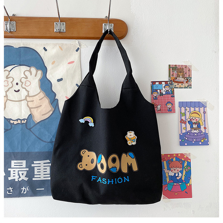 2021 Summer Japanese-style simple canvas bag, student backpack, single-shoulder handbag for going out, cartoon badge cotton bag undefined