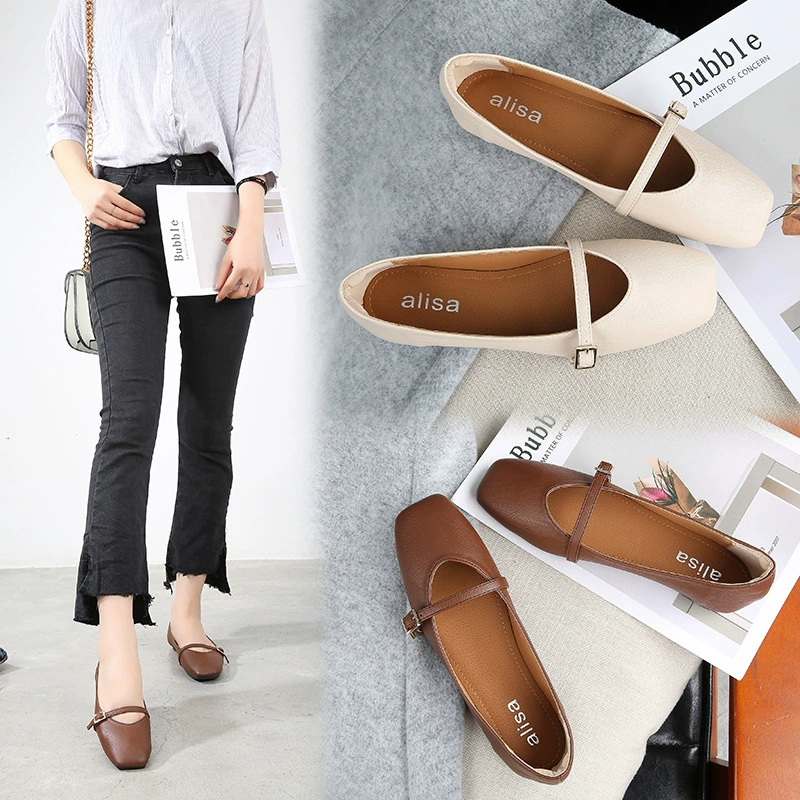 Женские лоферы 2024: весенние туфли с квадратным носком, на плоской подошве, мокасины без застежек с ремешком на пряжке, туфли для вождения, женская обувь