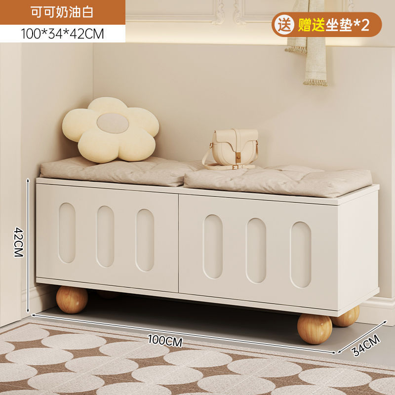 Taburete de cambio de zapatos de puerta de aire de crema, taburete de asiento de gabinete de zapatos de entrada doméstica, taburete de asiento de una casa pequeña, taburete de zapatos de entrada de la red image 10