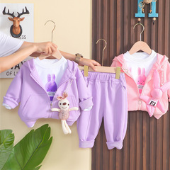 Baby clothes Korean style autumn set 3D rabbit 3-piece set for 1-year-old girls fashionable autumn outfit one-piece drop shipping
