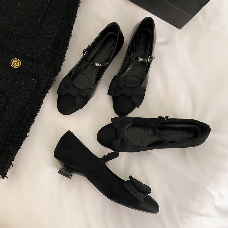 Zapatos Mary Jane con Correa y Punta Redonda para Mujer, Estilo Coreano, Novedad de Primavera 2025, con Lazo Dulce, Estilo Influencer