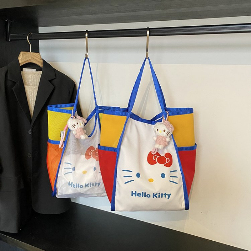 Korean Style Contrasting Color Simple Cartoon Cute Female Beach Bag Fashionable Large Capacity Handbag Summer New Tote Bag