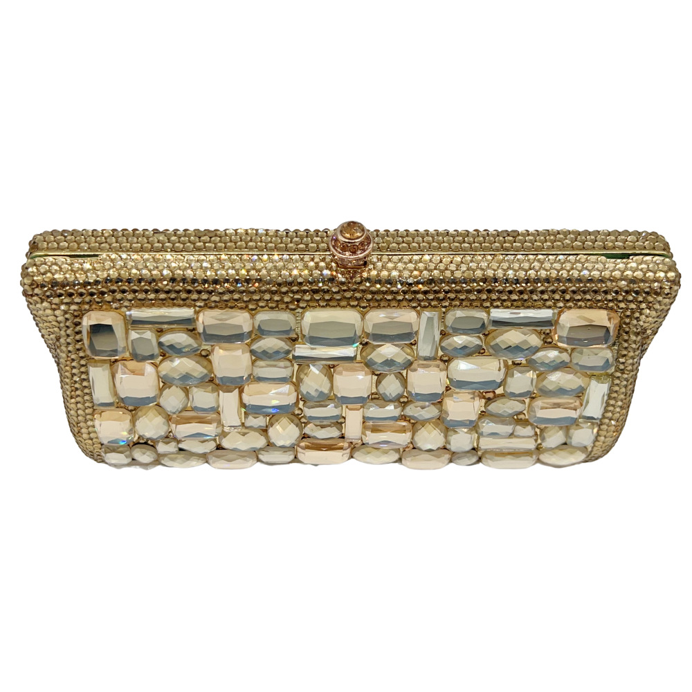 Túi clutch nữ đính đá kim cương handmade đáy kính xách tay dự tiệc — vàng, bạc, màu tím đậm, màu xanh đậm
