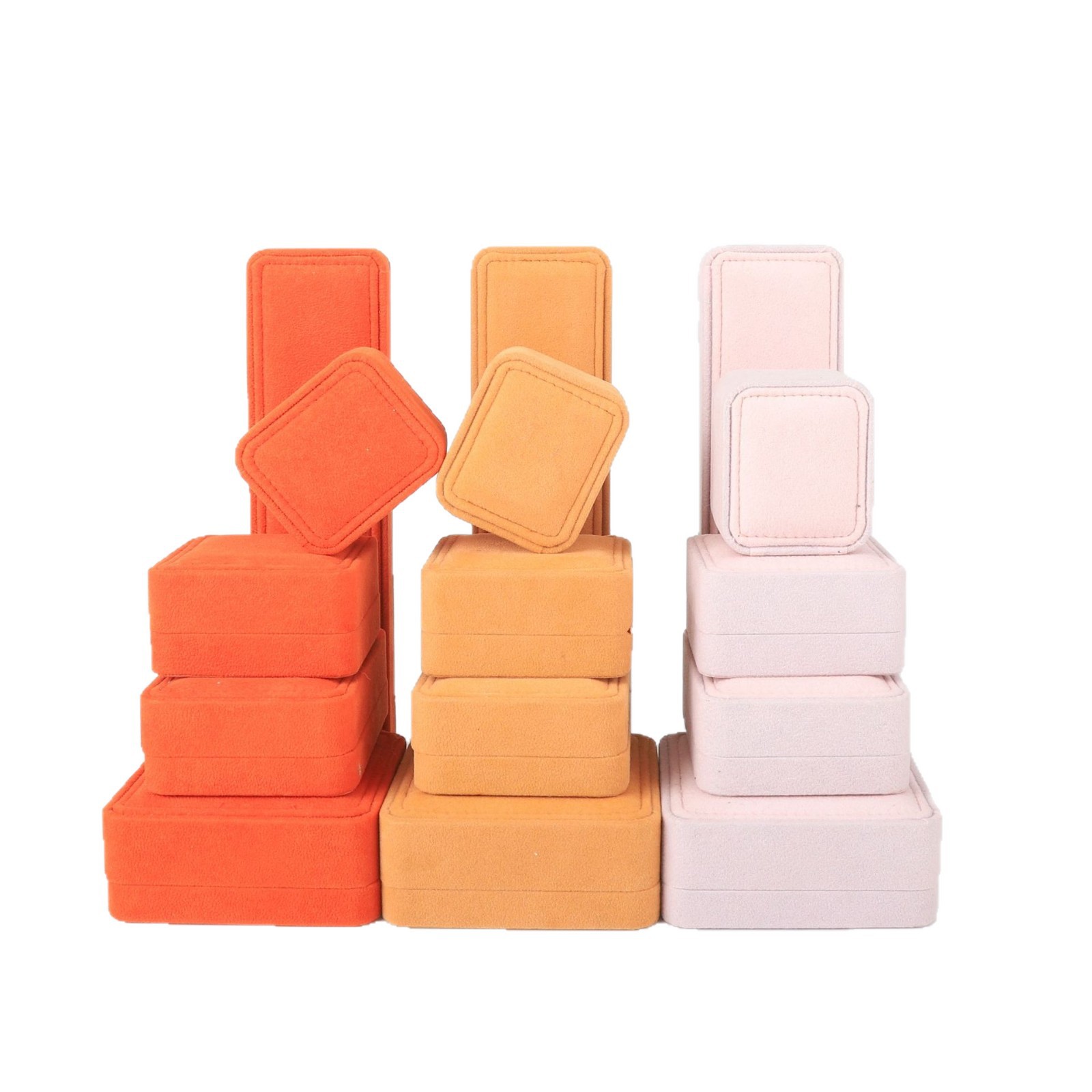 Caja de joyería de terciopelo de esquina redondeada rosa, caja de anillo de collar de joyería, caja de embalaje de joyería de terciopelo de granulares de alta calidad