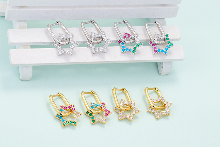 Copper Material Geometric Pattern Fashion Six-pointed Star Color Zircon Earrings