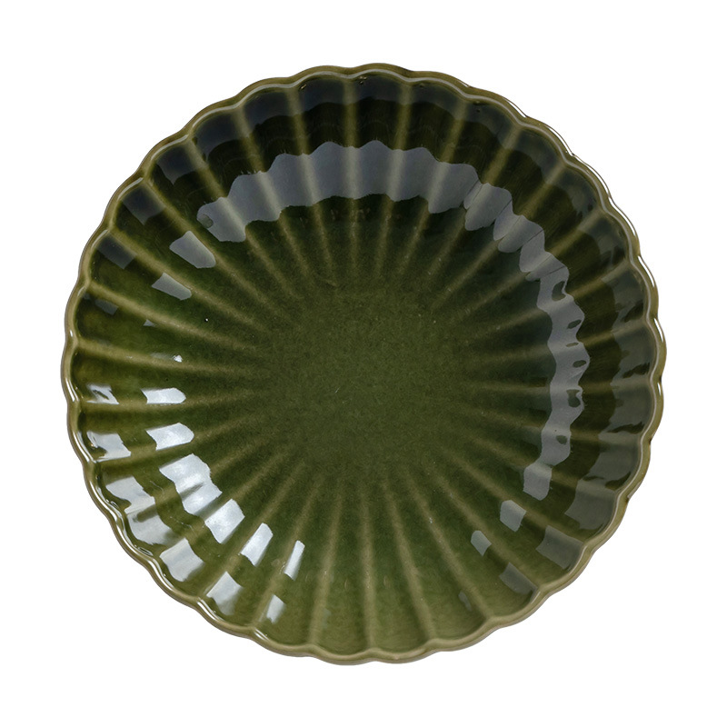 Plato de cerámica verde retro de estilo japonés, vajilla de cerámica, plato de fideos, plato casero, plato de desayuno ceremonial, plato de ensalada de frutas