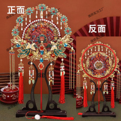 中国風の結婚式の扇子、明製漢服扇子、完成品、高級長柄二重丸古代風宮殿扇子、DIY素材パッケージ
