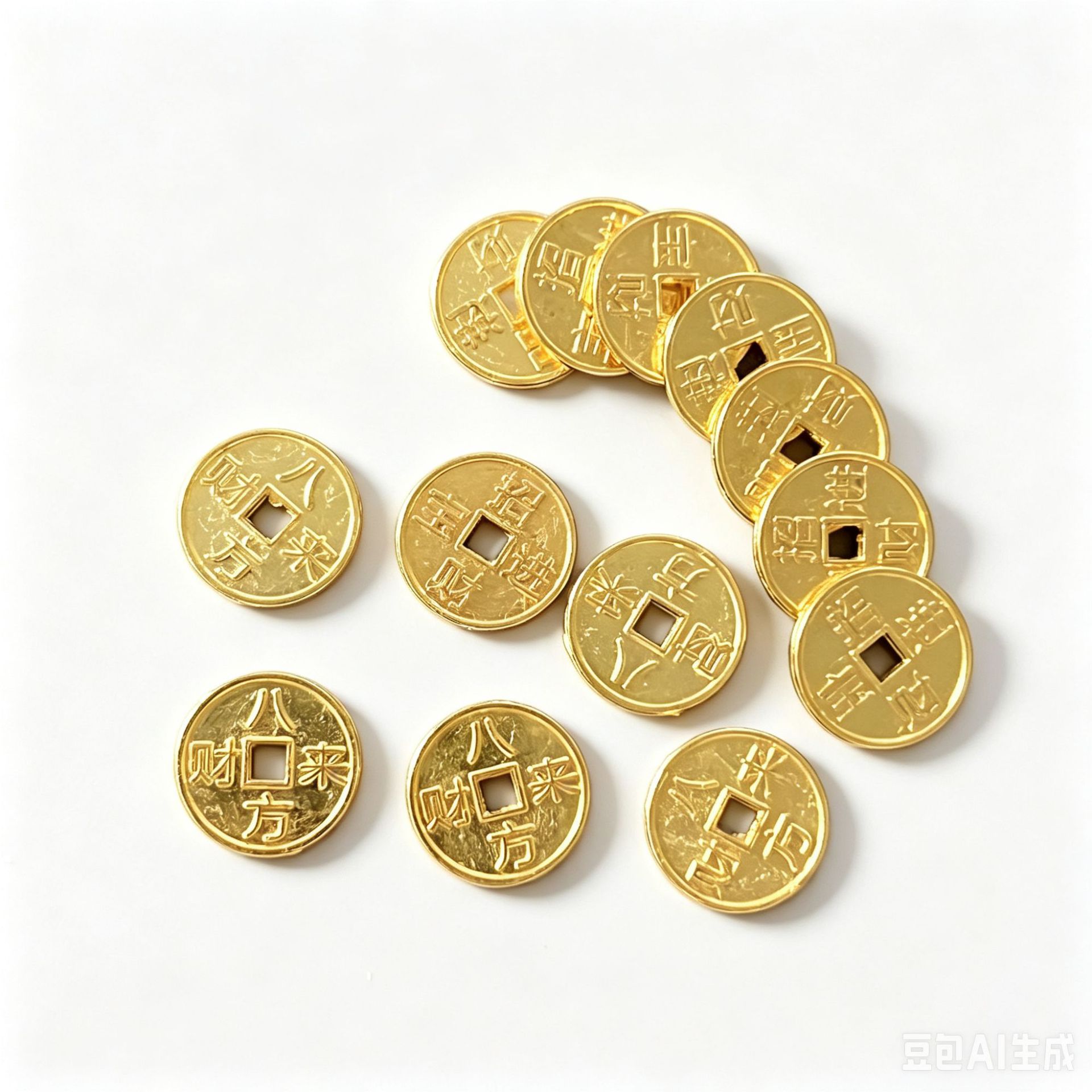 财库八宝钱币装饰摆件 合金八宝铜钱金色装饰小钱币 小金币装饰品