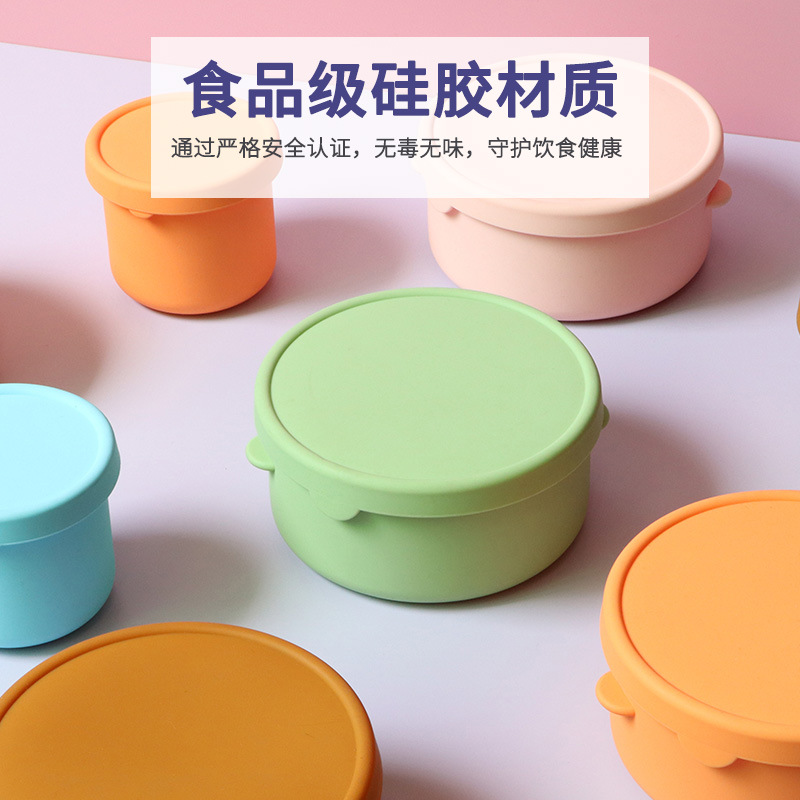 En stock 700ml redondo de silicona caja de almuerzo de una sola capa sellada crujiente reutilizable horno de microondas calefacción caja de almuerzo