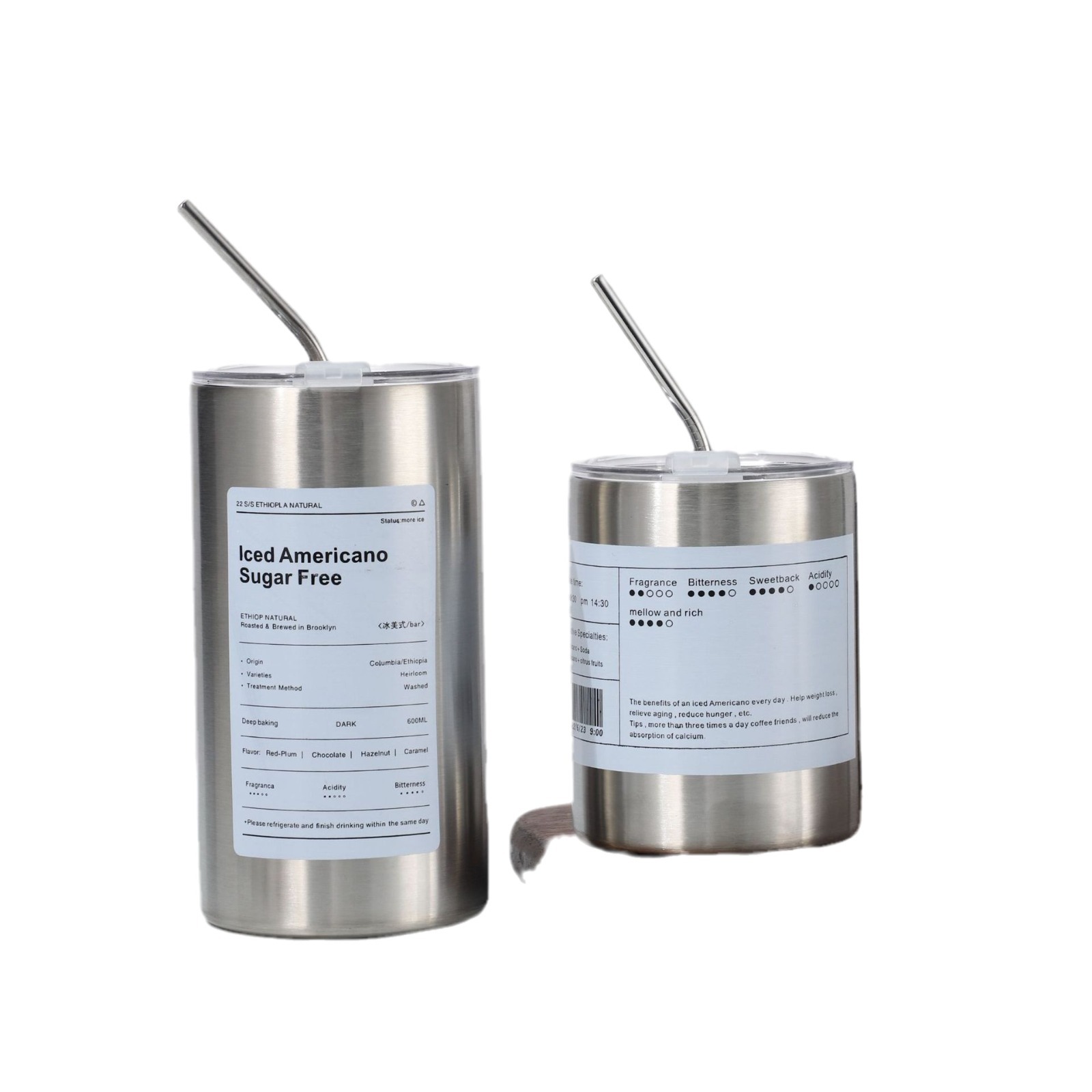 Cross-border 304 hielo de acero inoxidable taza de café americana vacío doble capa con taza de paja recta taza de aislamiento portátil doméstica