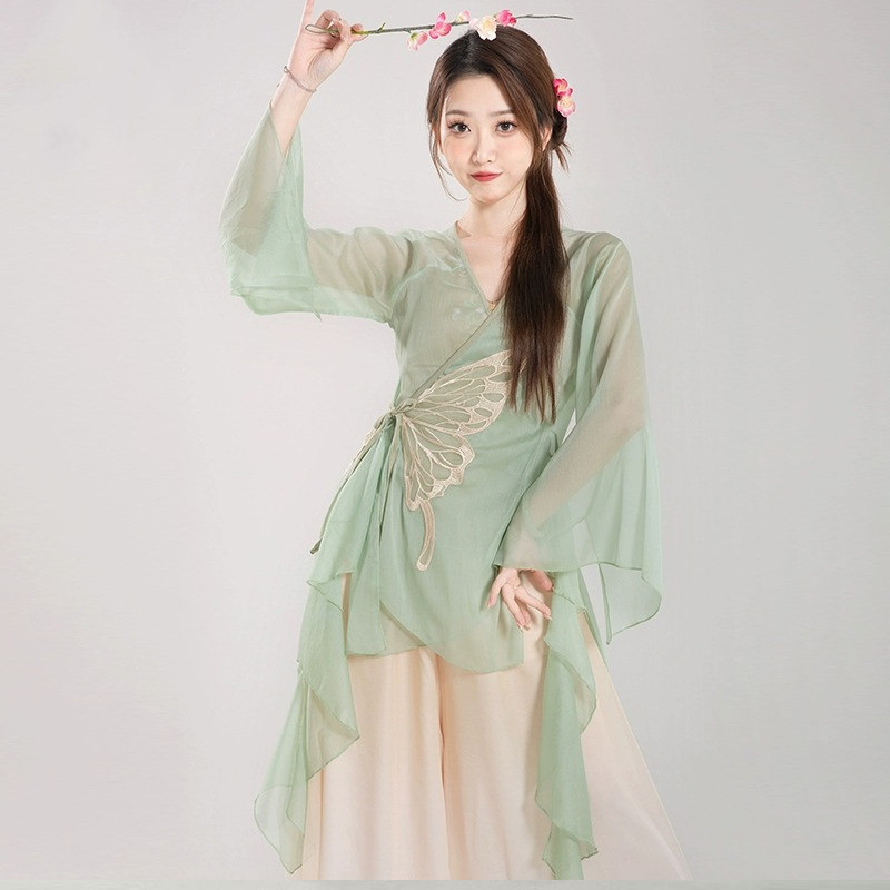 New classical dance costume, gradient butterfly gauze dress, women's flowing Chinese dance ethnic style performance costume.