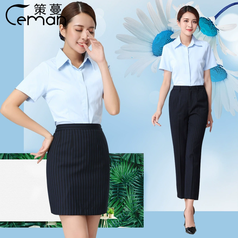 Женская рубашка с коротким рукавом CCB 2023 летние женские брюки CCB элегантный тонкий профессиональный юбный костюм