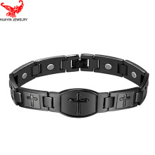 欧美潮流宗教十字架男士手链 钛钢手链磁疗饰品厂家批发