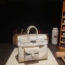 高级感帆布配法国原厂swift皮Cargo铂金包大容量手提包真皮女包