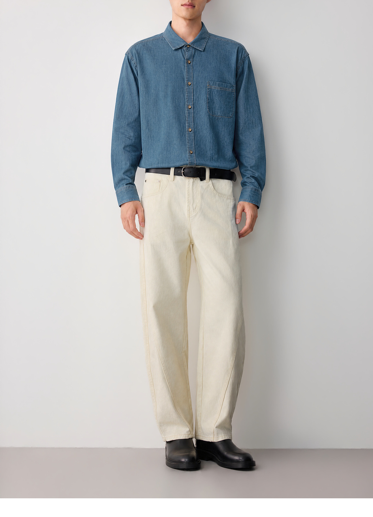 Áo sơ mi denim nam phong cách công sở, chất liệu cotton thoáng mát — màu xanh nhạt chi tiết 27