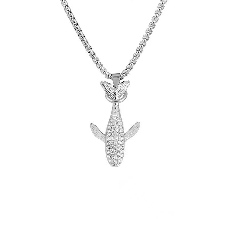 Collana con balena intarsiata con diamanti da donna, ciondolo hip-hop semplice e alla moda, accessori con cappuccio personalizzati e versatili_voghion.com